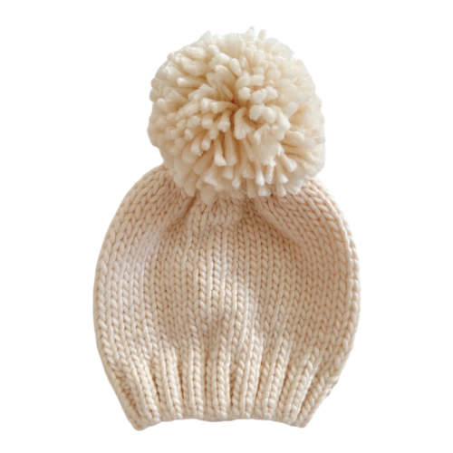 Jumbo Pom Knit Hat, Cream