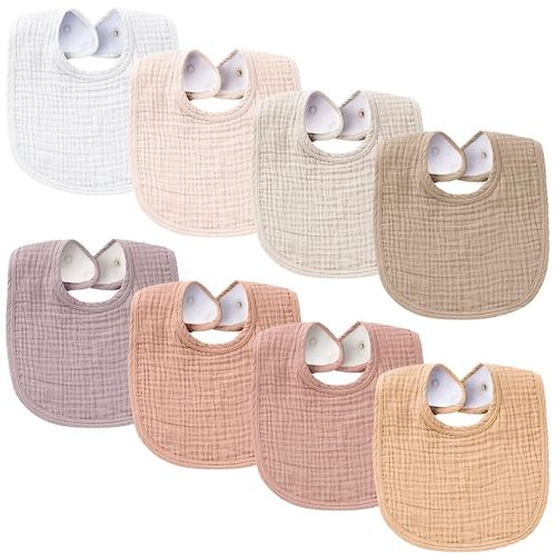 Konssy Muslin Baby Bibs 8 Pack Baby Bandana Drool Bibs Cotton for Unisex Boys Girls, 8 Solid Colors Set for Teething and Drooling - Purple