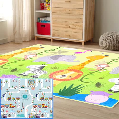 Extra Large 2 Graphics in 1 Foldable Baby Play Mat/Tummy Time Mat | 71”x59” Play Mat for Babies 0-6 months, 6-12 months, Kids and Toddlers | Ideal Baby Play Mats for Floor and Baby Play Gym