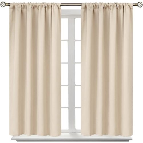 Blackout Curtains 45 Inches Length - Rod Pocket Room Darkening Window Drapes for Bedroom Kitchen Bathroom Basement Cafe, Champagne, 2 Panels, 42 x 45 Inch