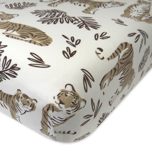 HonestBaby Fitted Crib Sheets Set Standard Mattress, 100% Organic Cotton Baby Boys, Girls, Neutral, 1 Pack - Tiger Cubs, One Size