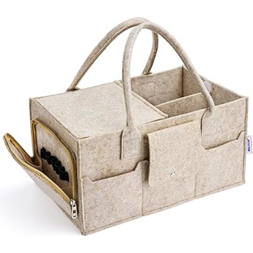 Maliton Diaper Caddy Organizer for Baby Boy Girl, Car Baby Organizer with Handles, Diaper Organizer Caddy for Changing Table, Felt Diaper Caddy with Lid, Diaper Basket Bin for Newborn Essentials