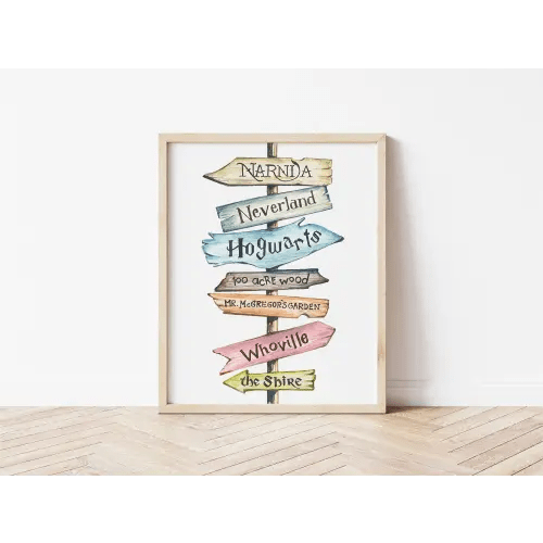 updated Storybook signpost print. Storybook Nursery decor. PASTEL COLORS VERSION