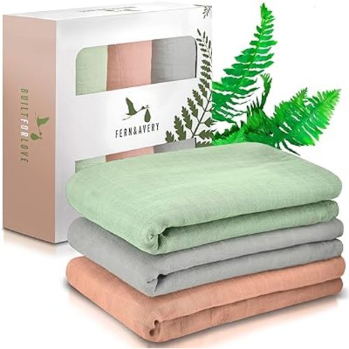 Fern & Avery Baby Swaddle Blankets - Receiving Blankets for Boys & Girls - Lightweight Breathable Gender Neutral Baby Gift - Sage 3-Pack