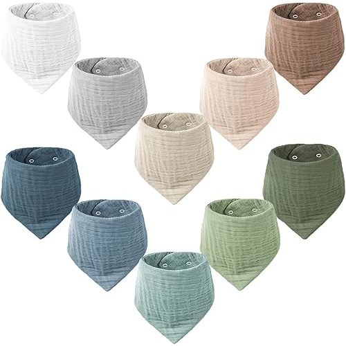 Konssy Muslin Baby Bibs 10 Pack Baby Bandana Drool Bibs 100% Cotton for Unisex Boys Girls,10 Solid Colors Set for Teething Drooling