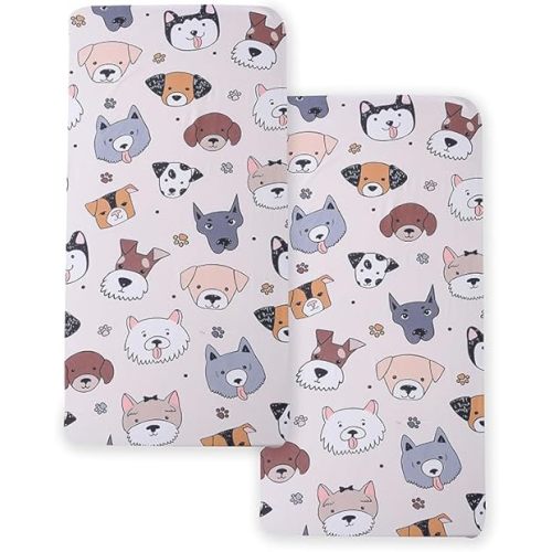 Soft Doggy Printed Fabric Crib Sheet for Boys Girls,2 Pack Crib Mattress Sheets or Toddler Bed Sheet, Baby Bassinet Sheets Fitted Crib Sheet (Cream)