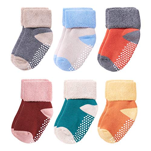 VWU Baby Toddler Kids Ankle Crew Socks with Grips Unisex Warm Thick Cotton Winter Socks 0-10T 6/8 Pack