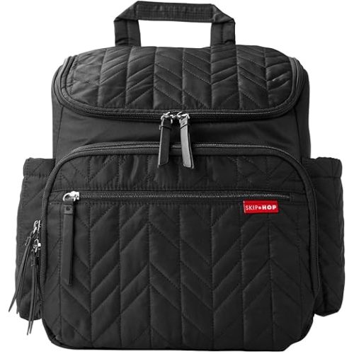 Skip Hop Diaper Bag Backpack: Forma, Multi-Function Baby Travel Bag with Changing Pad & Stroller Attachment, Jet Black