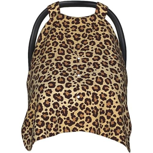KiuLoam Animal Leopard Cheetah Print Baby Car Seat Canopy, Nursing Cover Breastfeeding Scarf, Stretchy Soft Breathable Infant Carseat Cover for Babies Boys Girls