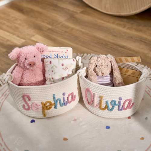 Personalized Baby Basket | Rope Cotton Baby Gift Basket | Baby Gift Basket| Newborn Gift | Baby Shower Gift | Toy Organizer | Nursery Gift