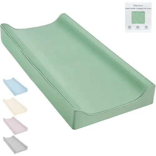 Vegan Leather Changing Pad Cover - 31"X 16" - Waterproof Wipeable, Extra Thick & Portable & Non-Slip Diaper Mat - Fits Standard Changing Tables for Baby Boy Girl (Green)