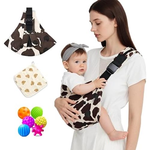 Baby Sling Carrier, Lightweight & Portable Adjustable Hip Seat, Ergonomic Hands-Free Side Carry for Infants & Toddlers 10-45 lbs（Cow）