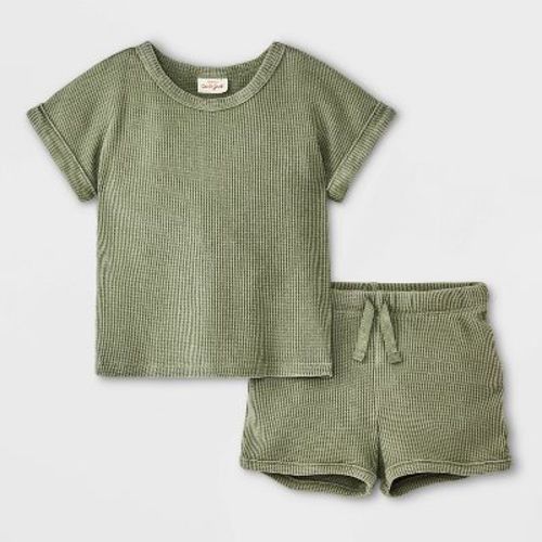 Baby Waffle Top & Bottom Set - Cat & Jack™ Green 6-9M