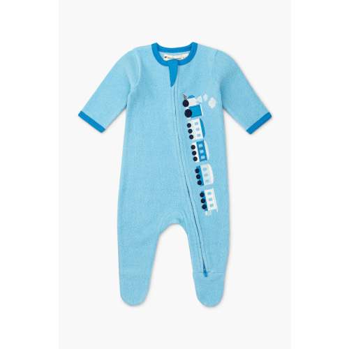 Monica + Andy - Fleece Zipper One-Piece - Blue Trains - 0-3M size