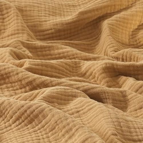 PHF 100% Cotton Muslin Blanket Queen Size 90" x 90", 4-Layer Lightweight and Breathable Blanket for Summer, Luxuriously Soft Gauze Bedding for Bed, Natural Minimalism Style, Ideal Gift, Honey Yellow