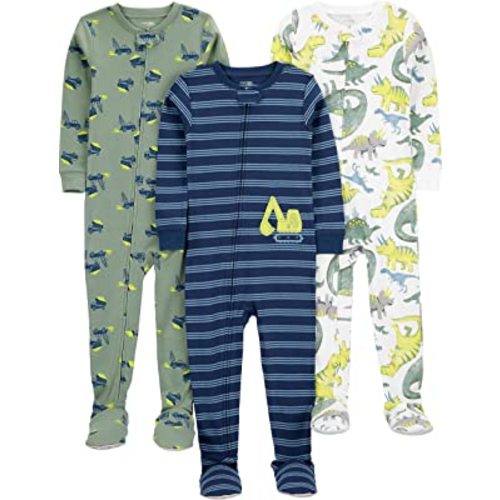 Simple Joys by Carter's Toddlers and Baby Boys' Snug-Fit Footed Cotton Pajamas, Pack of 3