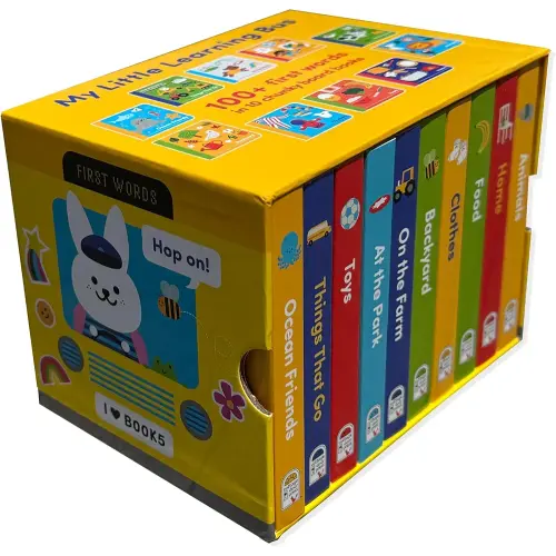 My Little Learning Bus 10 Board Book Library Set Includes Animals, Things that Go, Home, Food, Clothes, Backyard, On the Farm, Toys, At the Park, and Ocean Friends