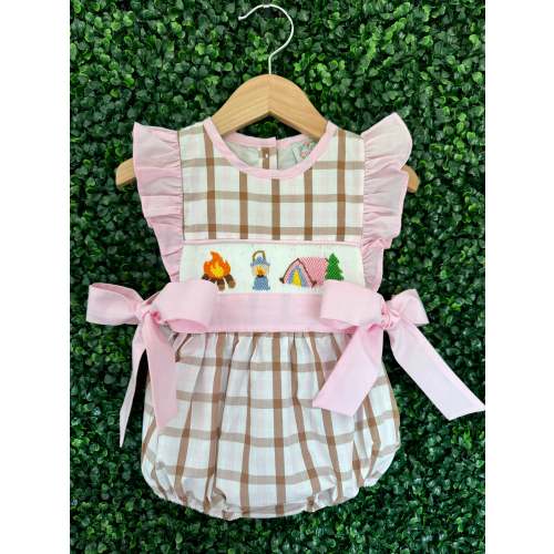 Pink Camping Smocked Bubble