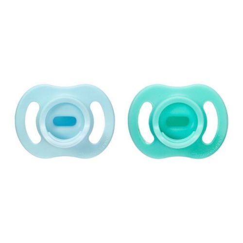 Tommee Tippee Ultralight Stay Put Silicone Pacifier 0-6m - Light Blue & Green - 2pk