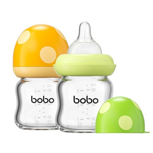 Mushroom Glass Baby Bottle (3.4oz) | Pack of 2 | Multicolor
