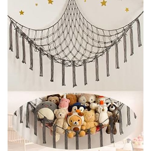 Stuffed Animal Storage Hammock Net - Toy Hammock Net for Stuffed Animals Corner - Hanging Stuff Animal Organizer Holder Large Size Baby Nursery Room Decor-Grey
