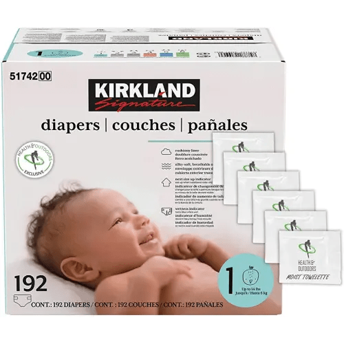 Kirkland Signature Diapers Size 1 (Up to 14 Pounds) 192 Count W/Exclusive Health and Outdoors Wipes