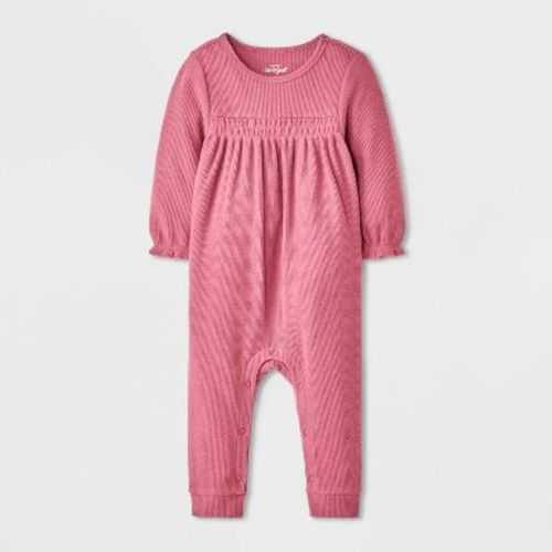 Baby Girls' Long Sleeve Waffle Romper - Cat & Jack™ Rose Red 3-6M