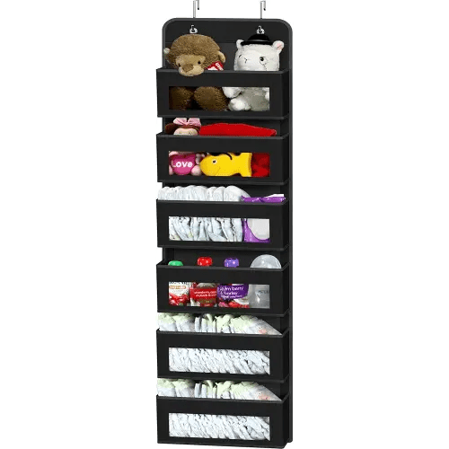 Simple Houseware Over Door/Wall Mount 6 Clear Window Pocket Organizer, Black