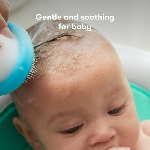 Frida Baby The 3-Step Cradle Cap System, DermaFrida The FlakeFixer, Sponge, Brush, Comb and Storage Stand for Babies with Cradle Cap, White-Blue - 3-Step Flake Fixer System