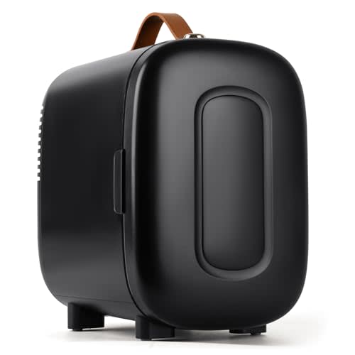FANSEXPERT Mini Fridge for Bedroom, 4 Liter/6 Cans Skincare Small Refrigerator, AC/DC Portable Mini Cooler & Warmer, Small Fridge for Camping, Dorm, Office, Car (Black)