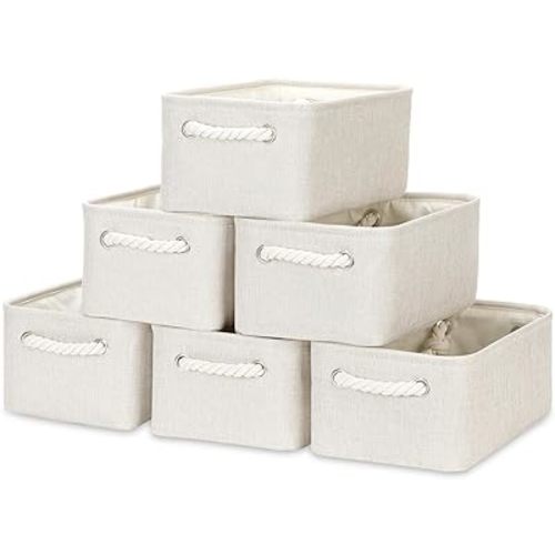 Bidtakay Small Baskets Fabric Storage [6 Pack] Beige Storage Bins 11.8 X 7.8 X 5 Inches Empty Gift Basket Decorative Storage Baskets for Shelves, Baby Clothes Storage, Bathroom(White&Beige)