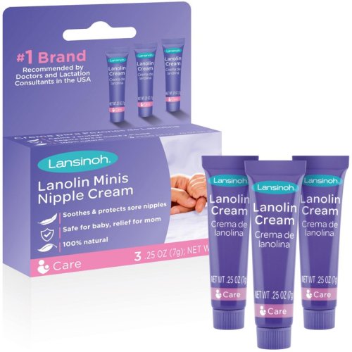 Lansinoh Lanolin Nipple Cream for Breastfeeding, 3 Mini Tubes of 0.25 oz