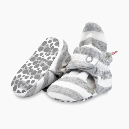 Zutano Organic Cotton Booties - Heather Gray/White Stripe, 6-12 Months