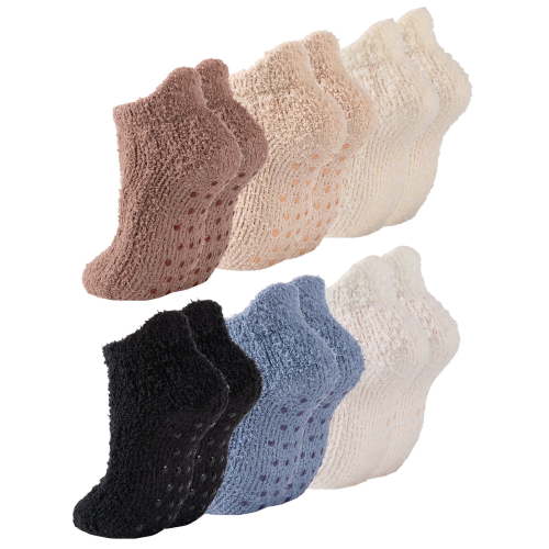 COOPLUS 6 Pairs Womens Fuzzy Socks with Grips Winter Warm Soft Fluffy Indoor Slipper Socks for Women