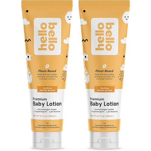 Hello Bello Premium Baby Lotion I Vegan and Cruelty Free Moisturizing, Non-Greasy Lotion for Babies and Kids I Vanilla Apricot Scent I 17 FL Oz (2 Packs of 8.5oz)