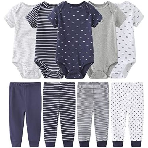 3-6 Months Baby Clothes Set - Short Sleeve Baby Boy Pants & Girl Bodysuits - Layette Sets