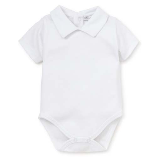 White Kissy Basics Short Sleeve Collar Bodysuit