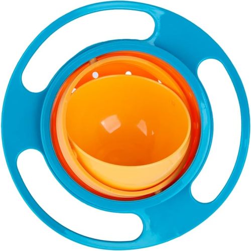 Berry President Magic Bowl 360 Degree Rotation Spill Resistant Gyro Bowl with Lid For Toddler Baby Kids Childre (Blue)
