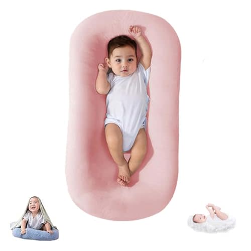 DAOLUAN Baby Lounger for Newborn Babies 0-18 Months, Bionic Organic Lounger for Baby, Soft Cotton Breathable Infant Floor Seats & Loungers (Pink)