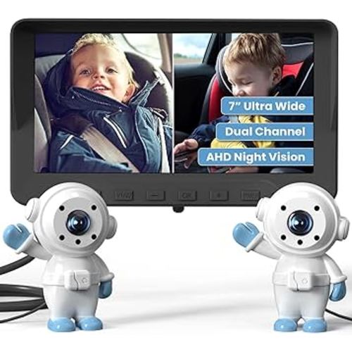 GROWNSY Dual Car Camera Baby Monitor, 7" 1080P AHD Car Camera for 2kids, Backseat Mirror for Baby Rear Facing with Infrared Night Vision, Easily Observe Baby's Every Move
