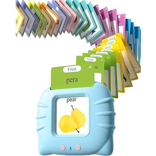 Bilingual Spanish and English Talking Flash Cards for 1-3, Pocket Speech Therapy Toys with 512 Words, Montessori Language Learning and Autism Toys, Children's Sensory Learning, Birthday Present