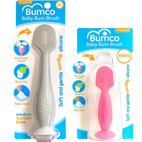 Bumco Baby Bum Brush + Mini Diaper Cream Spatula with Case - BPA-Free Butt Spatula Baby, Soft Diaper Spatula, Baby Diaper Cream Applicator, Mom-Invented Diaper Bag Essentials, Butt Spatula