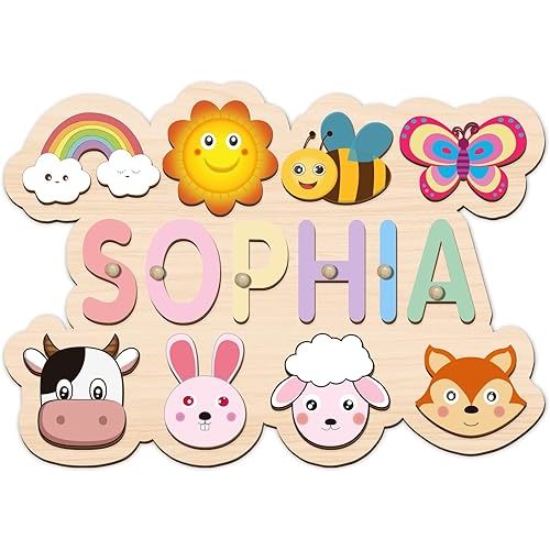 Personalized Name Puzzle for Kids, Customized Wooden Name Animal Puzzle, Baby Gifts, Baby Shower, Montessori Learning Toddler Toys
