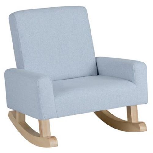 Tangkula Kids Rocking Chair Children Armchair Linen Upholstered Sofa w/ Solid Wood Legs