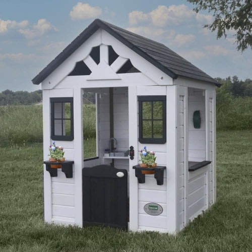 Sweetwater White Outdoor All Cedar Wooden Playhouse with Kitchen