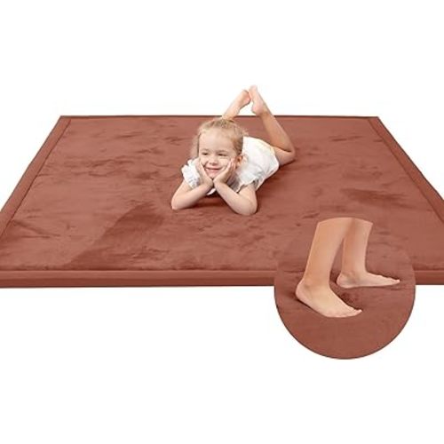 Baby Play Mat for Floor,1.3" Thick Memory foam Tummy Time Mat,Water Repellent Soft Coral Velvet Nursery Rug,Extra Large Non Slip for Crawling,Toddlers,Infants,kids,Tatami Style for Living Room(Brick)