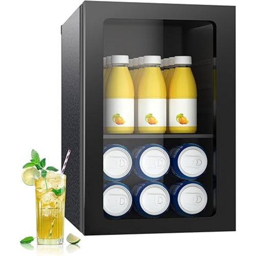 Beverage Refrigerator Cooler, 0.9 Cu.ft Mini Fridge Holds 24 Cans, Solid Door, Manual Temperature Control (at the Back), Quiet Compact Drink Fridge for Soda, Beer, Wine, Office, Dorm, Bar