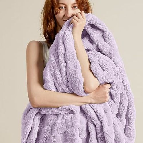 Bedsure Lavender Fog Fleece Blanket for Couch - Super Soft Cozy Queen Blankets for Women, Cute Small Throws for Girls, 90x90 Inches