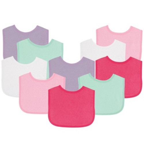 Luvable Friends Baby Girl Cotton Terry Bibs 10pk, Girl Solid Mint, One Size