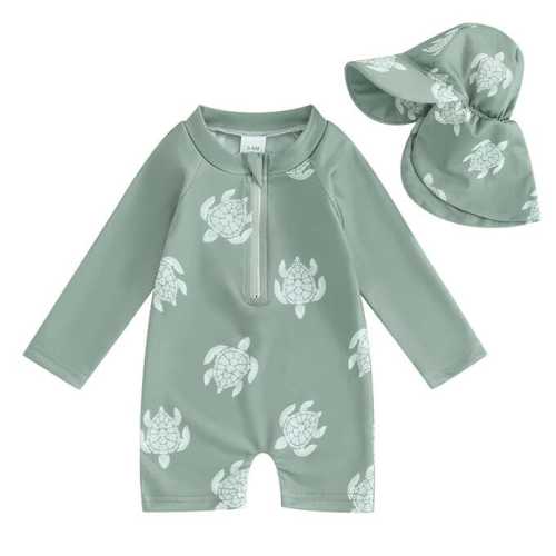 Little Boy Long Sleeve Turtle Zipper Swimsuit – The Trendy Toddlers